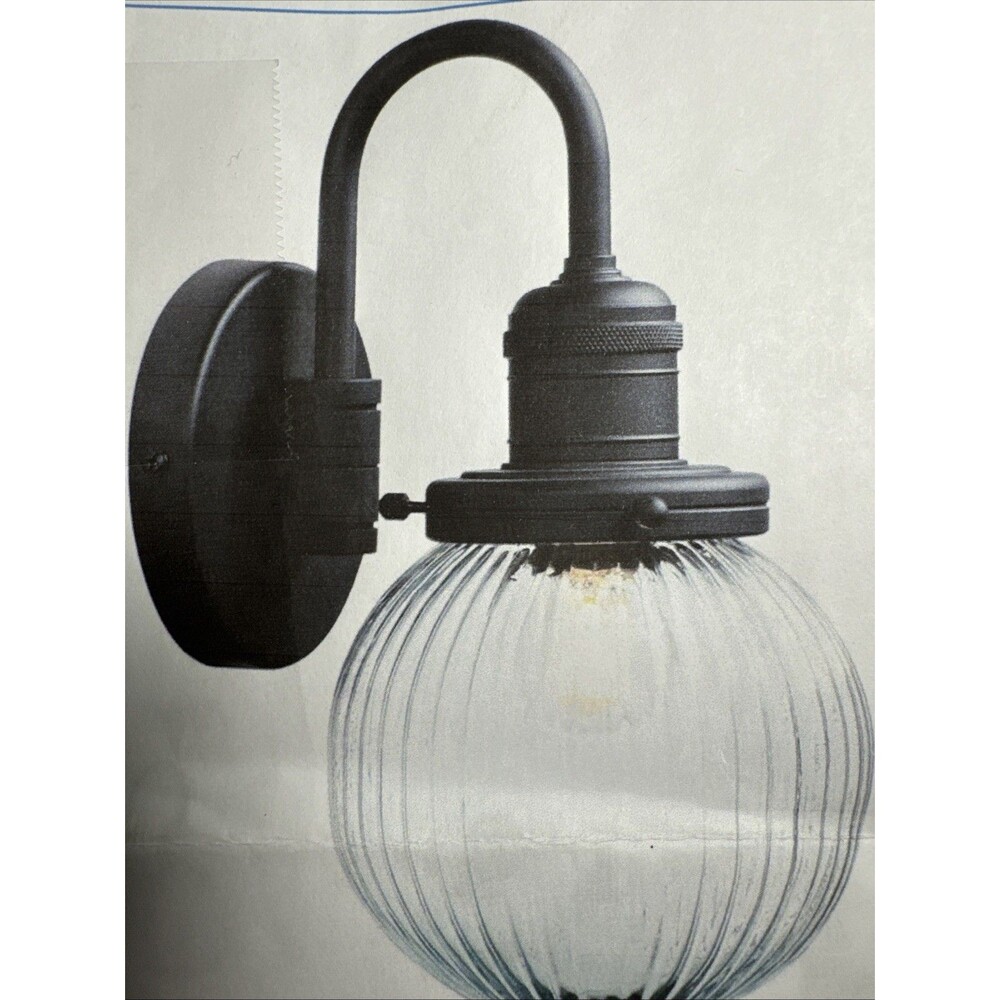 Industrial Vintage Gooseneck Light Wall Sconce Black With Round Clear Glass Glob